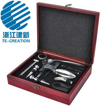 TC-B122  Deluxe Corkscrew set ,Rose Wood (MDF) box with 9-pcs wine accessories