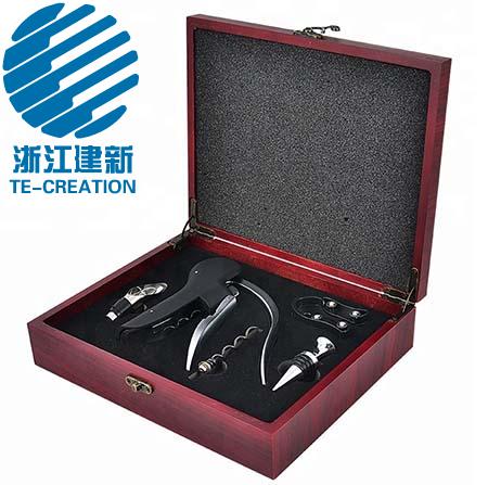 TC-B126  Deluxe Corkscrew set , Rose wood (MDF) box with 5-pcs wine accessories