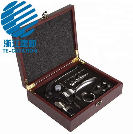 TC-B130  Deluxe Corkscrew set , Rose wood (MDF) box with 5-pcs wine accessories