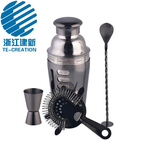 TC-70T4-2   700ml recipe double wall black cocktail shaker set