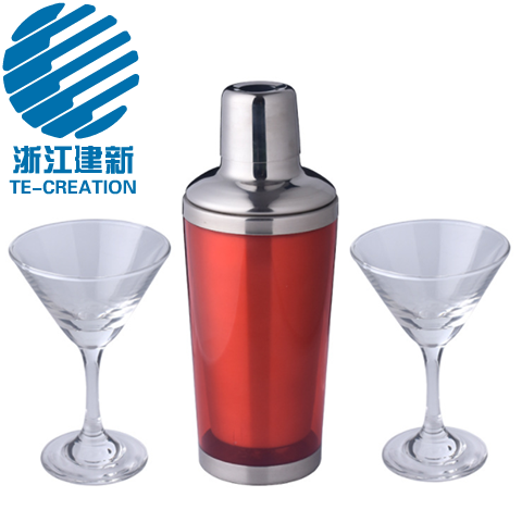 TC-35T3-2   plastic cocktail shaker with wineglass bar tool kit mini cocktail set